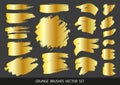 Set of gold paint, ink brush strokes, brushes, lines. Royalty Free Stock Photo