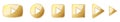 Set of gold play buttons. Play icons isolated. Vector illustration