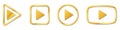 Set of gold play buttons. Play icons isolated. Vector illustration
