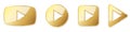 Set of gold play buttons. Play icons isolated. Vector illustration Royalty Free Stock Photo