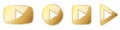 Set of gold play buttons. Play icons isolated. Vector illustration