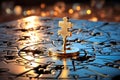 set of gold puzzles with a key. the concept of solving different problems with the help of an idea and the right choice. puzzle