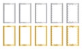 Set of gold rectangle mirror, photo or picture frames with wavy inner borders. Golden rectangular undulate design
