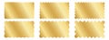 Set of gold rectangle stickers with wavy borders. Metallic undulate shapes of labels, badges, price tags, coupons