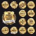 Set of Gold Retail Badges on Black Background. Royalty Free Stock Photo