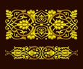 Set gold ribbon plant pattern in ethnic national style of Uzbekistan, Asia. Vector illustration.