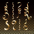 Set of gold ribbons. Curly strips for design invitations, decorations, Festive illustrations.