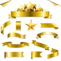 Set Gold Ribbons And Stars Royalty Free Stock Photo