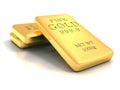 Set of gold shiny bullion bars on white reflection background Royalty Free Stock Photo