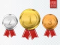 Set of award medals isolated on transparent background. Vector illustration Royalty Free Stock Photo