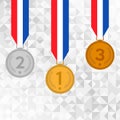 Set of gold, silver and bronze award medals. Royalty Free Stock Photo