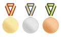 Set of gold, silver and bronze award medals on white background. Vector illustration. Royalty Free Stock Photo