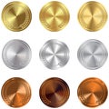 Set of gold, silver and bronze Award medals on white. Gold, silver and bronze award medals set isolated on white background. Royalty Free Stock Photo