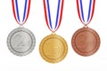 Set of Gold, Silver and Bronze Award Winners Medasl with Ribbons Royalty Free Stock Photo