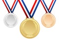 Set of gold, silver and bronze blank award medals with ribbons Royalty Free Stock Photo