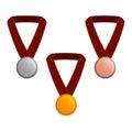 Set of gold, silver and bronze blank medals with long ribbons Royalty Free Stock Photo