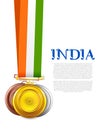 Set of gold,silver and bronze medal with Tricolor flag of India background for Independence Day