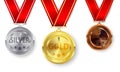 Set of gold, silver and bronze medals. Royalty Free Stock Photo