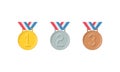 Set of gold silver and bronze medals. First second and third prize. Vector EPS 10 Royalty Free Stock Photo