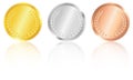 Gold, silver and bronze medals. Royalty Free Stock Photo