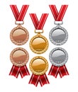 set of gold, silver and bronze medals. vector Royalty Free Stock Photo