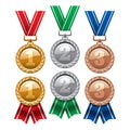 Set of gold, silver and bronze medals. vector Royalty Free Stock Photo