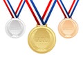 Set of gold, silver and bronze medals with ribbons Royalty Free Stock Photo