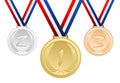 Set of gold, silver and bronze medals with ribbons Royalty Free Stock Photo