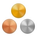 Set of gold, silver and bronze medals template, on white background Royalty Free Stock Photo