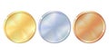 Set of gold, silver and bronze round empty medals. Royalty Free Stock Photo