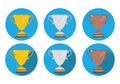Set of gold, silver and bronze thophy icons in two versions, wit Royalty Free Stock Photo