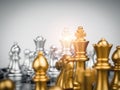 Set of gold and the silver chess pieces, king, rook, bishop, queen, knight, and pawn.