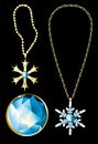 Set of gold and silver christmas necklaces Royalty Free Stock Photo