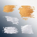 set of gold and silver smear paint stain. Royalty Free Stock Photo