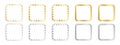 Set of gold square mirror, photo or picture frames with wiggly inner borders. Design elements with scalloped edges Royalty Free Stock Photo