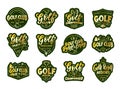 Set of gold stickers, patches. Golf badges, templates, emblems, stamps for Golf club, school