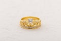 Set of gold tiara ring with heart shape diamond and band ring