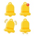 Set of golden alert bell is shaking to alert the upcoming schedule. Notification bell icon Royalty Free Stock Photo