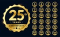 set of golden anniversary emblems labels design