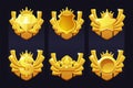 Set golden awards with icons crown, dollar, diamond, shield for ui game.