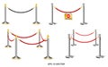 Set of golden barricade or stand barrier rope isolated.