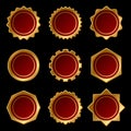 Set of Golden Blank Seal Wax Stamp. Vector