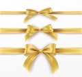 Set Golden Bow and Ribbon on white background. Realistic gold bow for decoration design Holiday frame, border. Vector Royalty Free Stock Photo