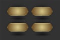 Set of 4 Golden buttons, four premium shapes of geometric style with luxury frames and golden shape on dark background effect