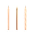 Set of Golden Candles for a Cake. Realistic objects for holiday decoration. 3D vector illustration