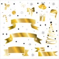 Set of golden Christmas trees silhouettes. Vector isolated gold icon collection.