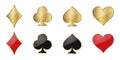 A set of golden and classic playing card symbols: Diamonds, Hearts, Clubs, Spades