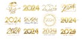Set of 2024 golden color Happy New Year logo text design Royalty Free Stock Photo