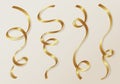 Set of golden curly ribbon serpentine confetti isolated on white background Royalty Free Stock Photo