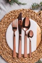 Set of golden cutlery on the festive table Royalty Free Stock Photo